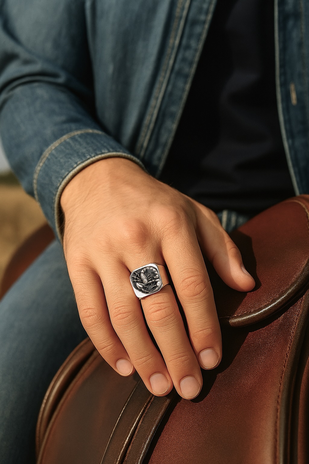 Anillo sello signo Escorpio de acero inoxidable para hombre